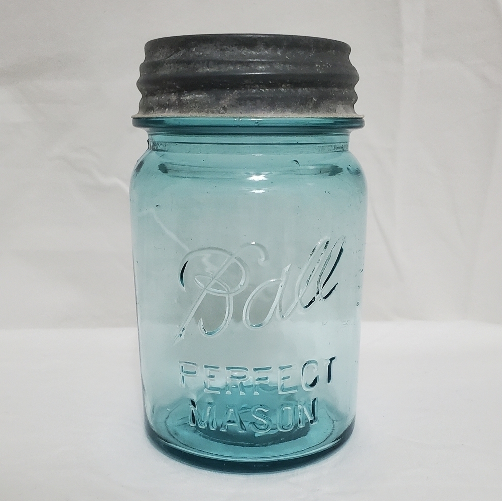 Vintage Ball Perfect Mason Aqua Glass Pint Jar #9